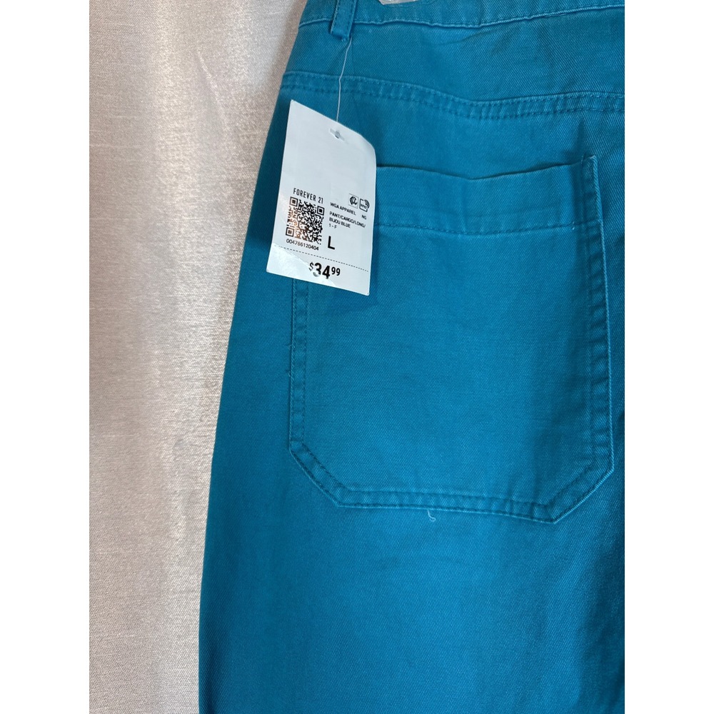 NWT Forever 21 Teal Blue Cargo Pants Wide Leg Utility Pocket Women's Size L - Picture 5 of 6